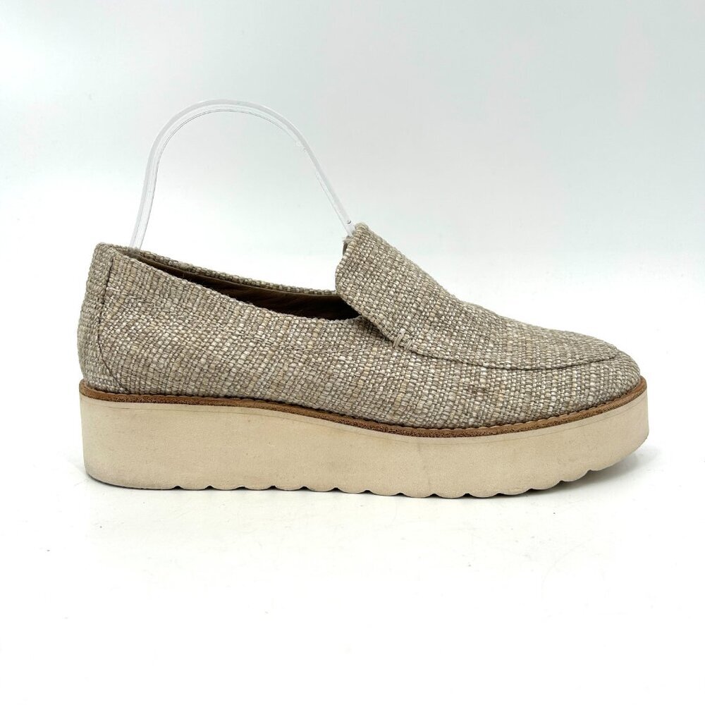 VINCE Women's Zeta Raffia Cream Tweed Platform Loafer Slip On Shoes Size 8